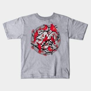 Red Cardinals Winter Berries and Branches Kids T-Shirt